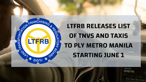 LTFRB list of TNVS & Taxis that can operate starting .